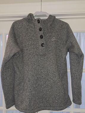 Men's Grey Button-Front Knit Hooded Sweater Pullover